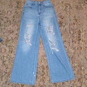 SO Light Blue Distressed Women's Flare Jeans